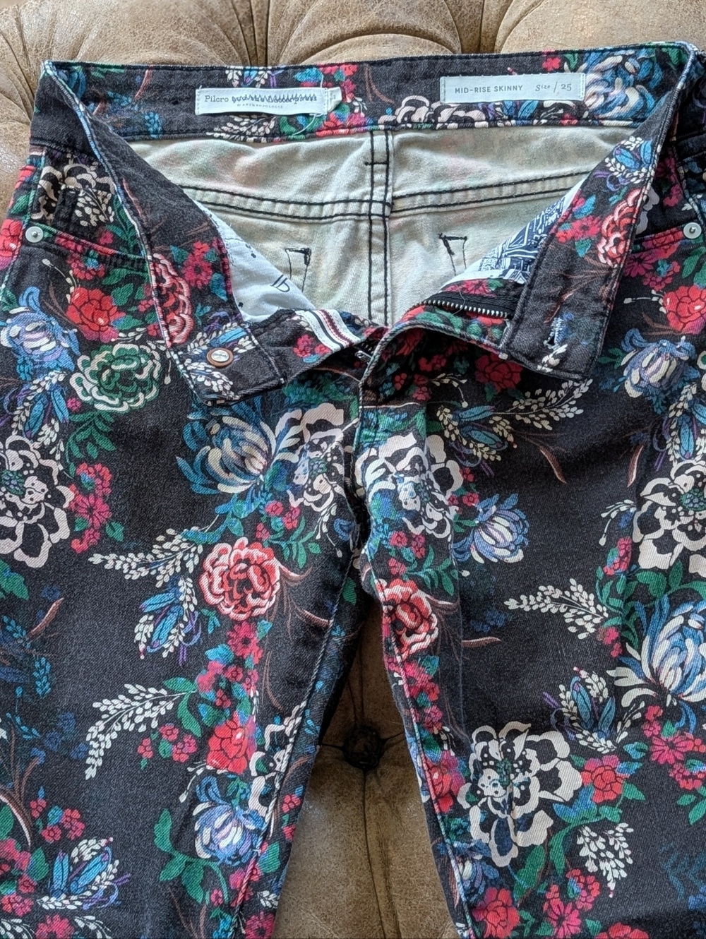 Pilcro by Anthropologie Women's Floral Mid Rise Skinny Jeans Women Size 25